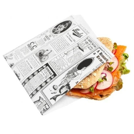 White greaseproof bag open 2 sides with newspaper design (500 pcs)