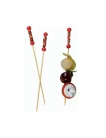 Bamboo Pick with Natural Beads and Red Design (200 pcs)