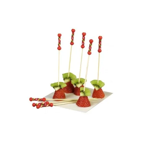 Pincho Bambú Cuentas Rojas (Pack 200 uds)