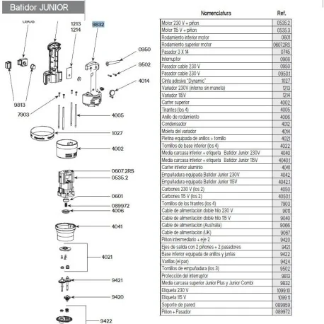 Dynamic upper Handgrip housing, Junior PLus J.Combi 9832