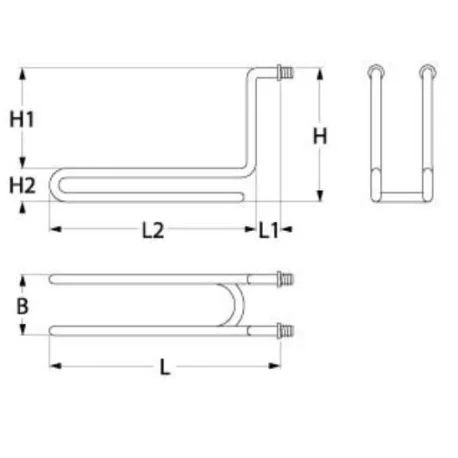 resistencia 1400W 230V espirales 1 L 275mm An 40mm H 210mm L1 15mm L2 260mm H1 165mm H2 45mm CF-Cenedese