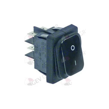 rocker switch mounting measurements 30x22mm black 2NO 230V 20A 0-1 connection male faston 6.3mm 