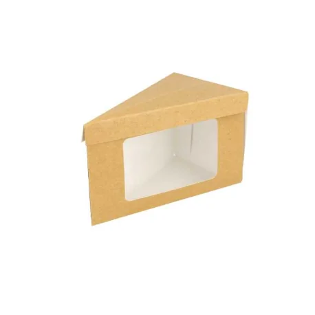 Cajas triangulares pastelería con ventana 14,4x8,5x9 cm (100 ud)