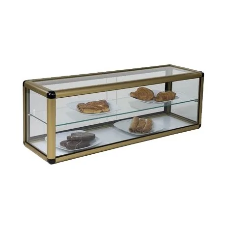 Neutral flat glass display case 2 levels with doors