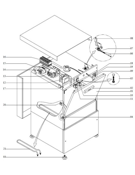 Desagüe con junta tórica y tuerca DW500 BW1200 Arisco A06KL00 A06KL05