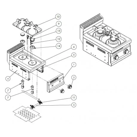 Grille Brûleur de cuisson Turhan 6.OCG.101.e TC.6OCG401 TC.6OCG601 543x285mm