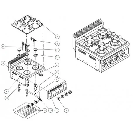 Rejilla Quemador cocina Turhan 6.OCG.101.e TC.6OCG401 TC.6OCG601 543x285mm