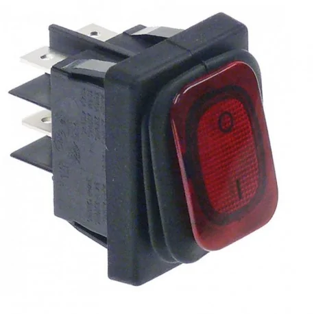 Interrupteur à bascule 30x22mm rouge 2NO 250V 20A lumineux 0-I raccord cosse mâle 6,3mm 