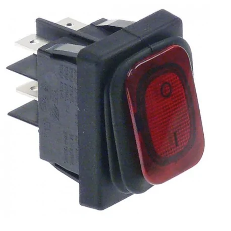 Interruptor basculante 30x22mm rojo 2NO 250V 20A iluminado 0-I empalme conector Faston 6,3mm 