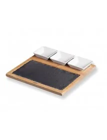 Slate and bamboo table with bowls