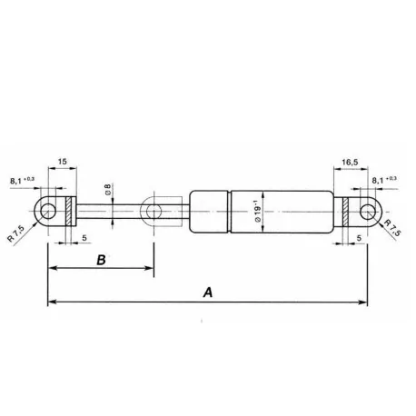 Piston Air Force 500N 245mm entre les trous...