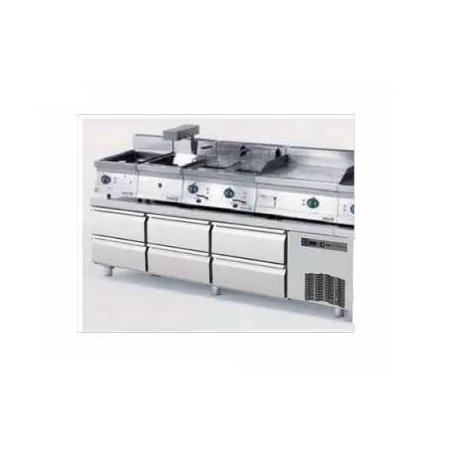 Low refrigerated kitchen table with drawers