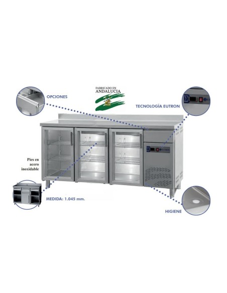 Refrigerated counter front with glass doors
