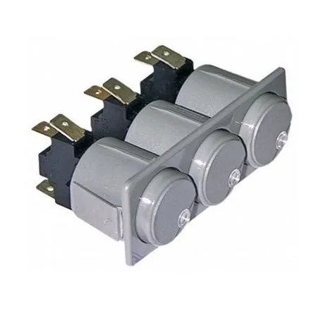 Conmutadores combinados 28,5x77,5mm gris 1CO/1CO/1CO 250V 16A empalme conector Faston 6,3mm Elframo, Komel 16036 345180