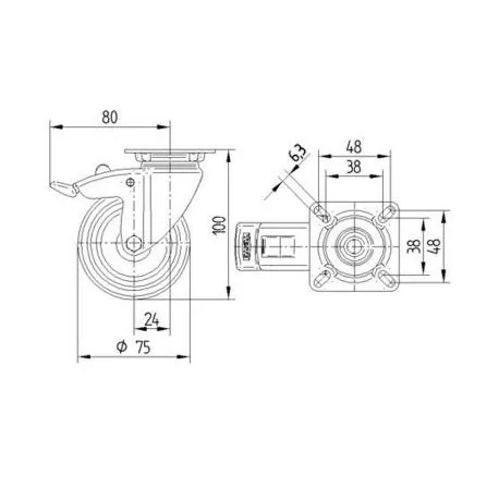 Ruedas giratorias con freno total 75 mm