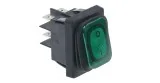 Rocker switch 30x22mm green 2NO 230V 16A illuminated 0-I connection male faston 6,3mm 345645