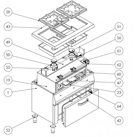 Oven door seal. DRNKU exploded view 64 with 6...