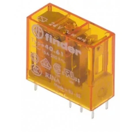 relé para circuito impreso 24VAC 1CO a 250 V 16A empalme pins medida reticular 5mm FINDER 380853