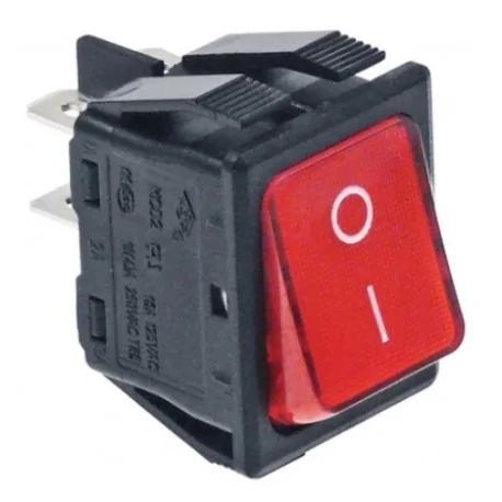 Interruptor basculante 30x22mm rojo 2NO 250V 16A iluminado 0-I empalme conector Faston 6,3mm