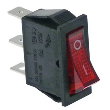Rocker switch 30x11mm red 1NO/indicator light 250V 16A 0-I connection male faston 6,3mm 301010