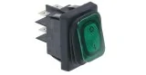 Rocker switch 30x22mm green 2NO 230V 20A illuminated 0-I connection male faston 6,3mm 347791