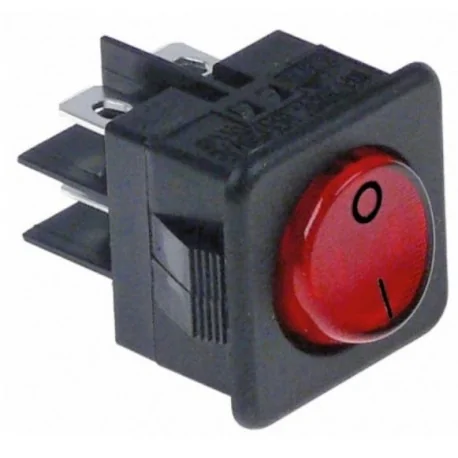 Rocker switch 27,8x25mm red 2NO 250V 16A illuminated 0-I connection male faston 6,3mm Azkoyen 345013