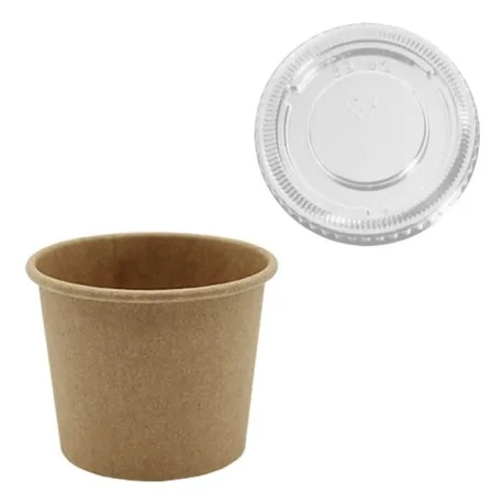 Kraft cardboard sauce boat with PET lid (Pack...