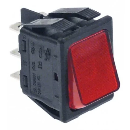 Rocker switch 30x22mm red 2CO 250V 16A illuminated connection male faston 6,3mm