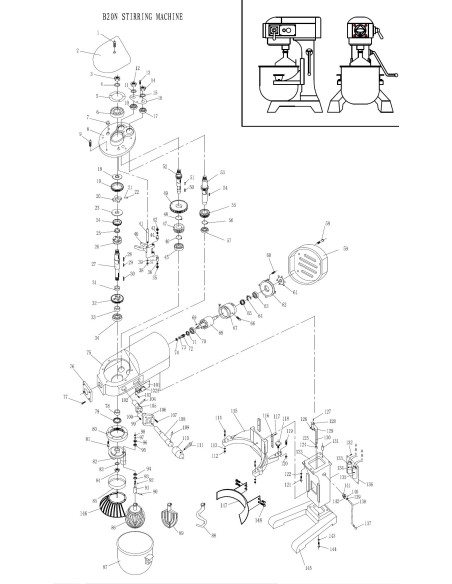 Engrenage circulaire Mélangeur B20Cr B30Cr Vue éclatée 1 Ø170mm H22mm Z67