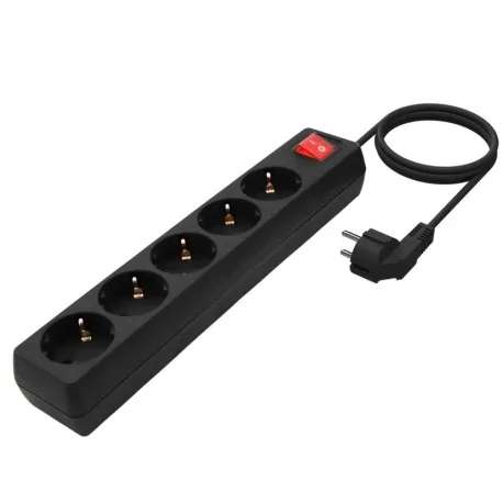 Multiple Base 5 Outlets with Black Switch and 1.4 meter long power strip