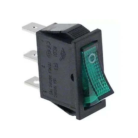Rocker switch 30x11mm green 1NO/indicator light 250 V 16 A 0-I connection male faston 6.3mm