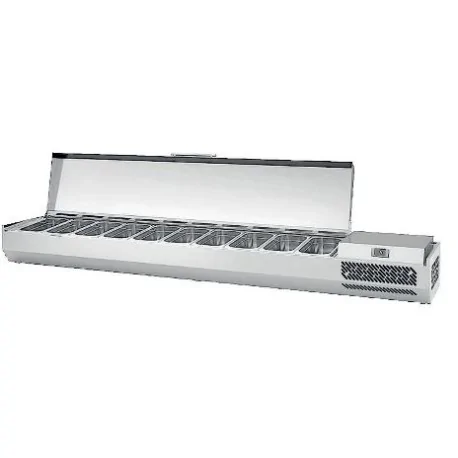 VRX-1400 ingredient refrigerator with stainless steel lid. 5 trays