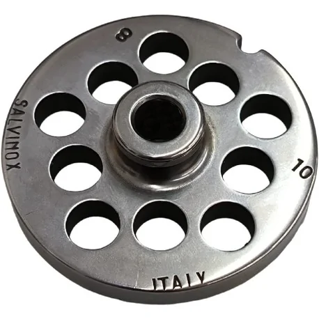 Meat Grinder Plate 8  Drill 10mm with pivot 1 notch Stainless Steel Enterprise 696109 Salvador Salvinox Italy