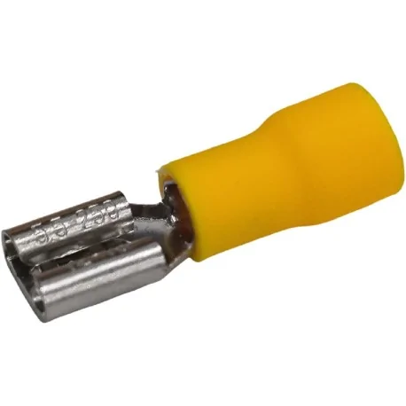 conector Faston hembra tamaño 6,3x0,8mm 4,0-6,0mm² UE 100 pzs aislam. PVC Cu gal Sn amarillo