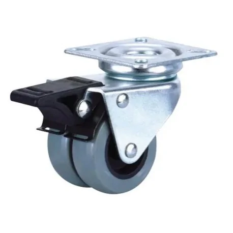 Double swivel wheel grey nylon Ø50mm H70mm Base 60x60mm with brake