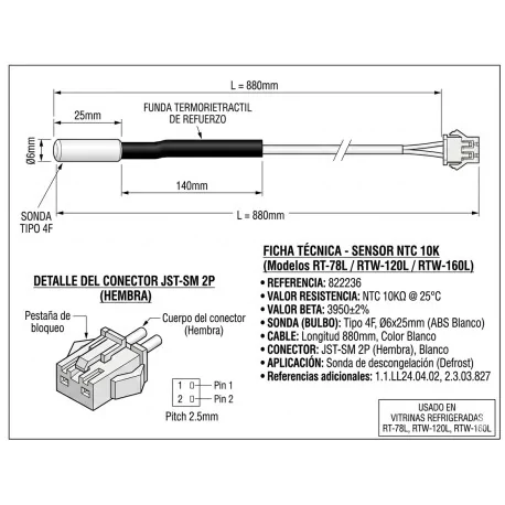Sensor NTC 10K | 3950 | Sonda 4F Ø6x25mm |...