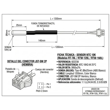 Sensor NTC 10K | 3950 | Sonda 4F Ø6x25mm |...