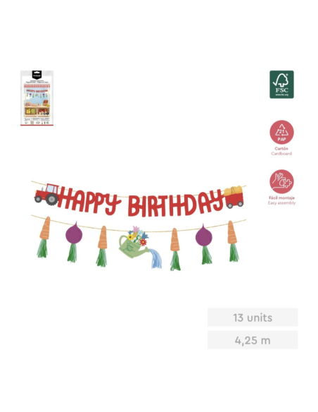 "Happy Birthday" cardboard garland FARM