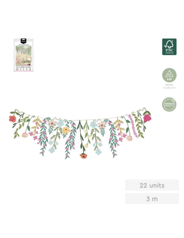 Guirnalda Cartón Flores Silvestres Hadas | Decoración Cumple y Bautizo