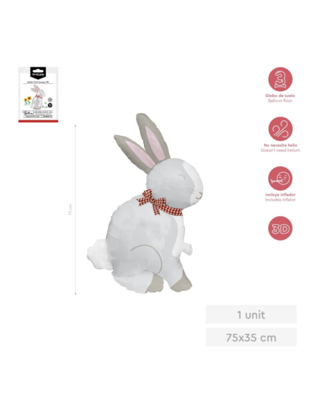 Ballon 3D en aluminium pour sol, lapin assis, 75 x 53 cm, FERME