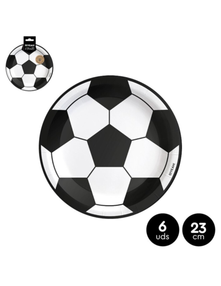 6 Platos Llanos de Fútbol 23 cm | Menaje para Cumpleaños y Fiestas