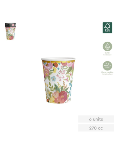Floral cardboard cup 270cc - 9oz HADAS (6 units)