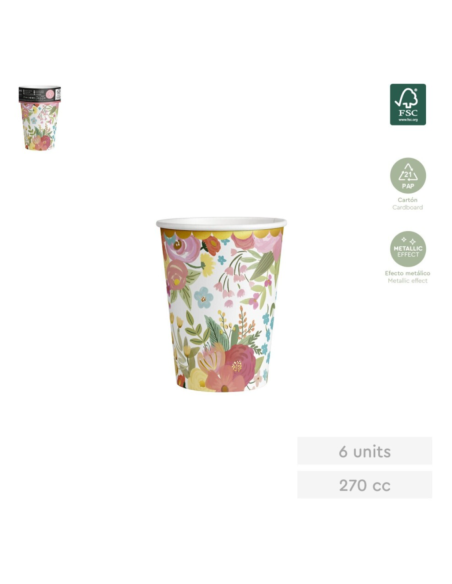 Floral cardboard cup 270cc - 9oz HADAS (6 units)