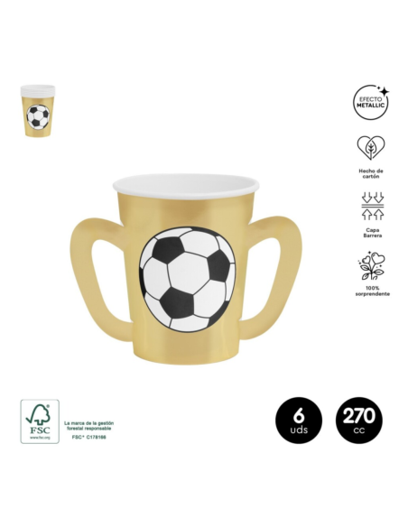 Gobelet en carton doré avec poignées 270cc - 9oz FOOTBALL (6 unités)