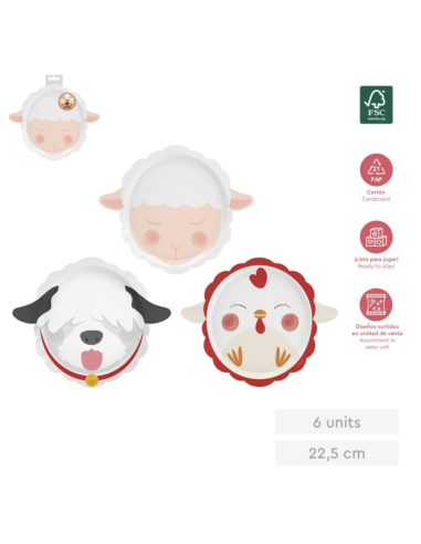 6 Platos XL Granja Surtidos 22,5x37 cm | Ideal para Mesas Dulces