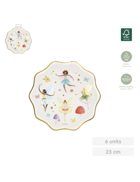 Flat cardboard plate with gold rim, 23cm HADAS (6 units)