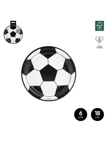 6 Platos Postre Balón de Fútbol 18 cm | Cumpleaños Temático Fútbol