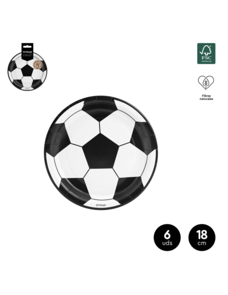 Assiette à dessert en carton en forme de ballon de football 18 cm FÚTBOL  (6 unités)