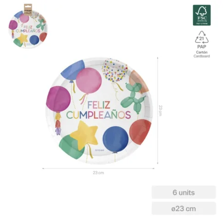 Assiette plate en carton 23 cm GLOBOS (6 unités)