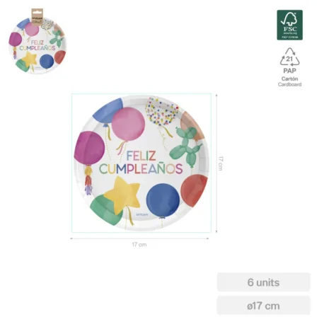 Flat cardboard dessert plate 17 cm GLOBOS (6...